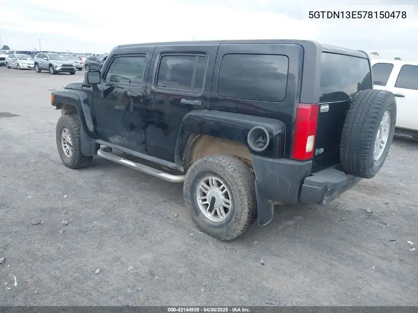 2007 Hummer H3 Suv VIN: 5GTDN13E578150478 Lot: 42144939