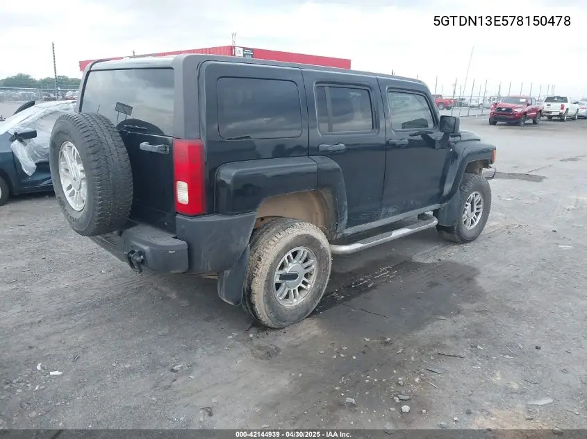 2007 Hummer H3 Suv VIN: 5GTDN13E578150478 Lot: 42144939