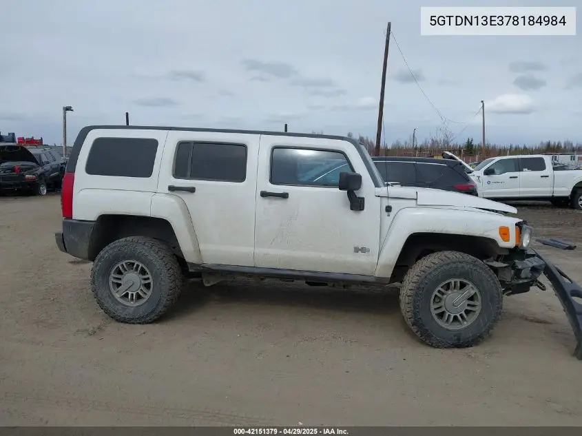 2007 Hummer H3 Suv VIN: 5GTDN13E378184984 Lot: 42151379