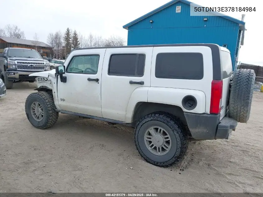 2007 Hummer H3 Suv VIN: 5GTDN13E378184984 Lot: 42151379