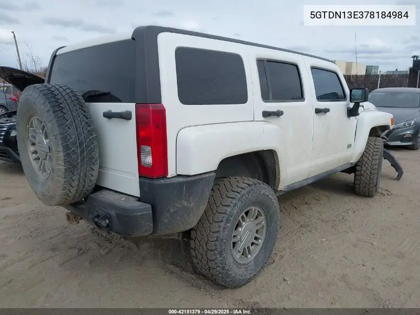 2007 Hummer H3 Suv VIN: 5GTDN13E378184984 Lot: 42151379