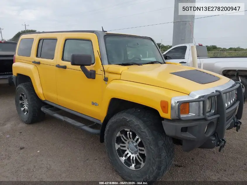 2007 Hummer H3 Suv VIN: 5GTDN13E278200947 Lot: 42163604