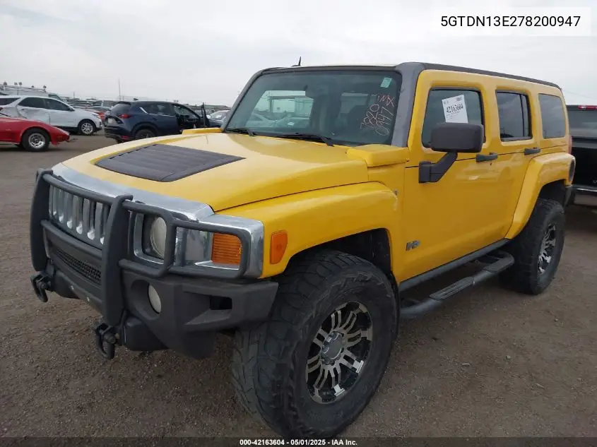 2007 Hummer H3 Suv VIN: 5GTDN13E278200947 Lot: 42163604