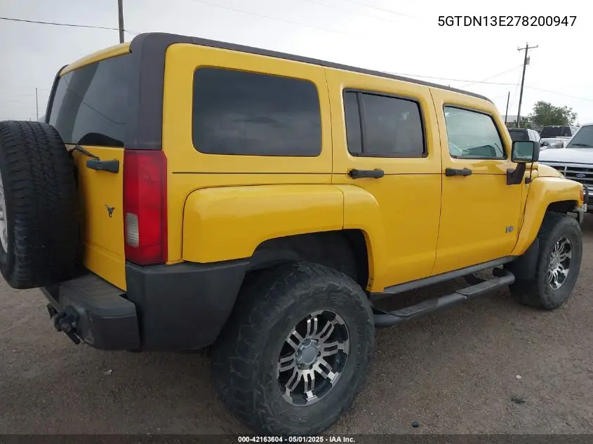 2007 Hummer H3 Suv VIN: 5GTDN13E278200947 Lot: 42163604