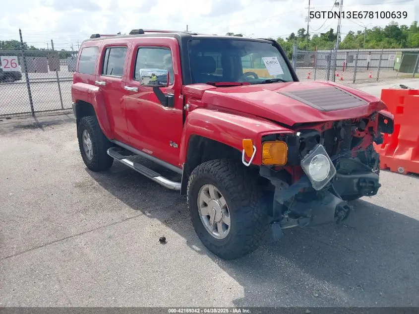 2007 Hummer H3 Suv VIN: 5GTDN13E678100639 Lot: 42169342