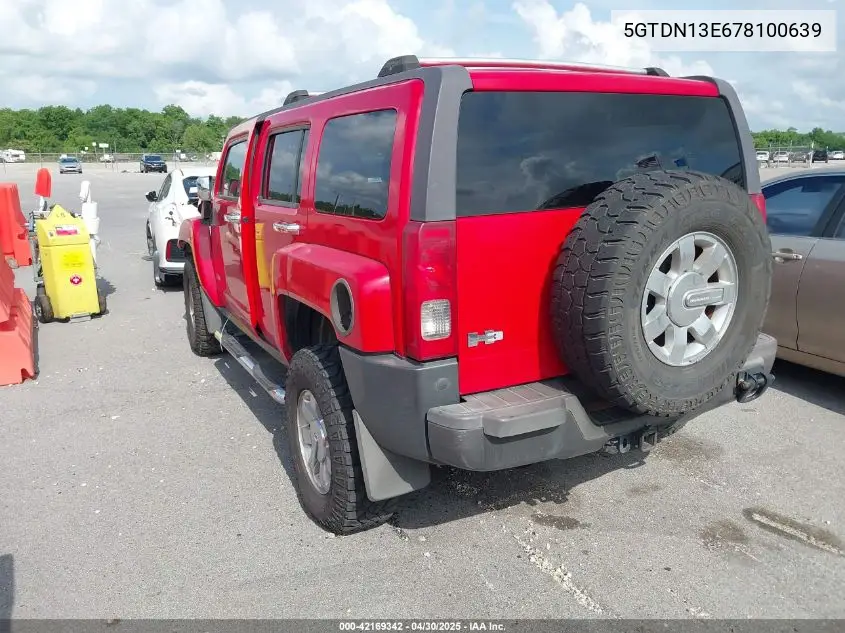 2007 Hummer H3 Suv VIN: 5GTDN13E678100639 Lot: 42169342