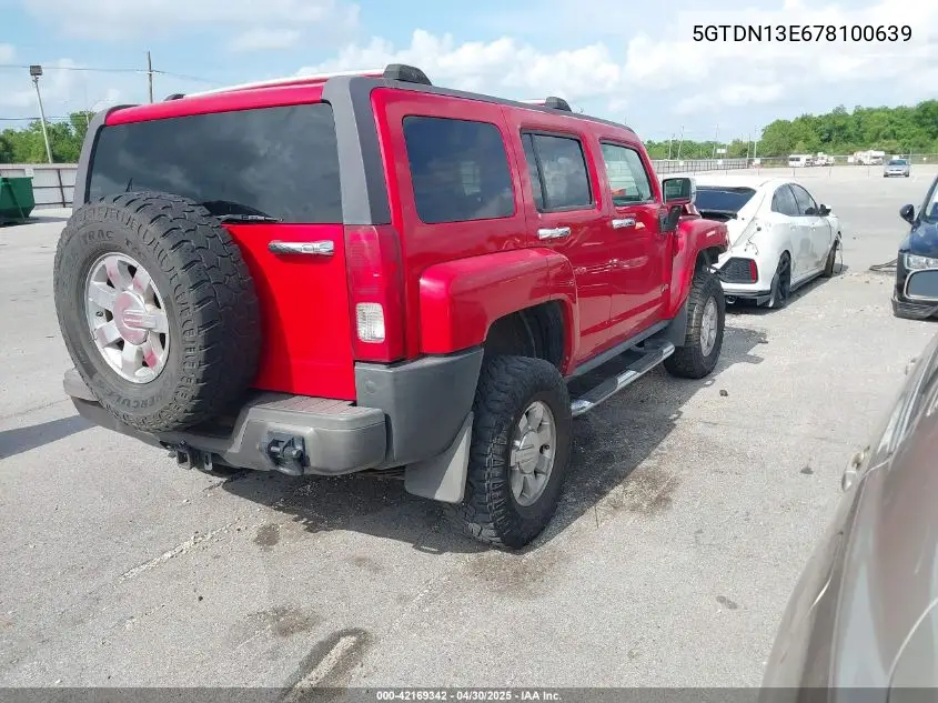 2007 Hummer H3 Suv VIN: 5GTDN13E678100639 Lot: 42169342