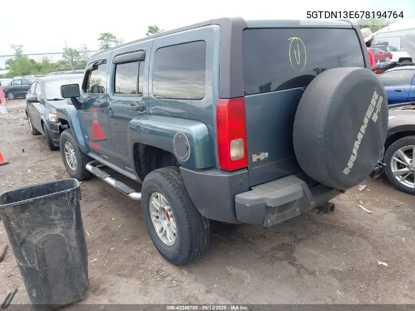 2007 Hummer H3 Suv VIN: 5GTDN13E678194764 Lot: 42246700