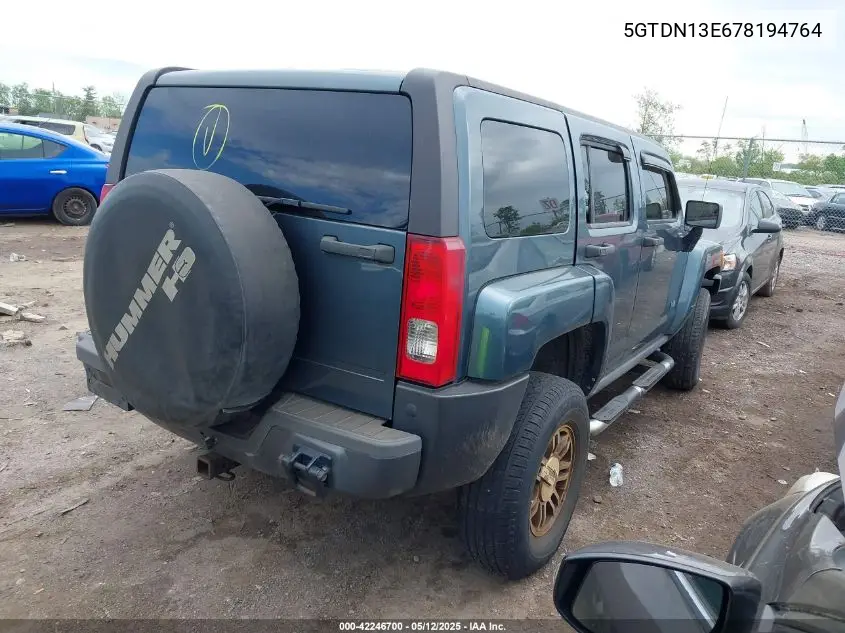 2007 Hummer H3 Suv VIN: 5GTDN13E678194764 Lot: 42246700