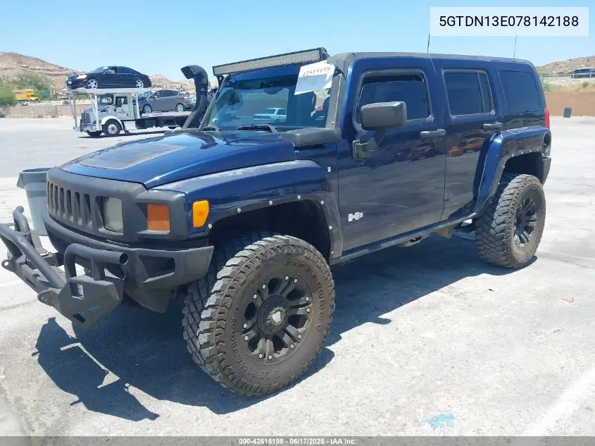 2007 Hummer H3 Suv VIN: 5GTDN13E078142188 Lot: 42515198