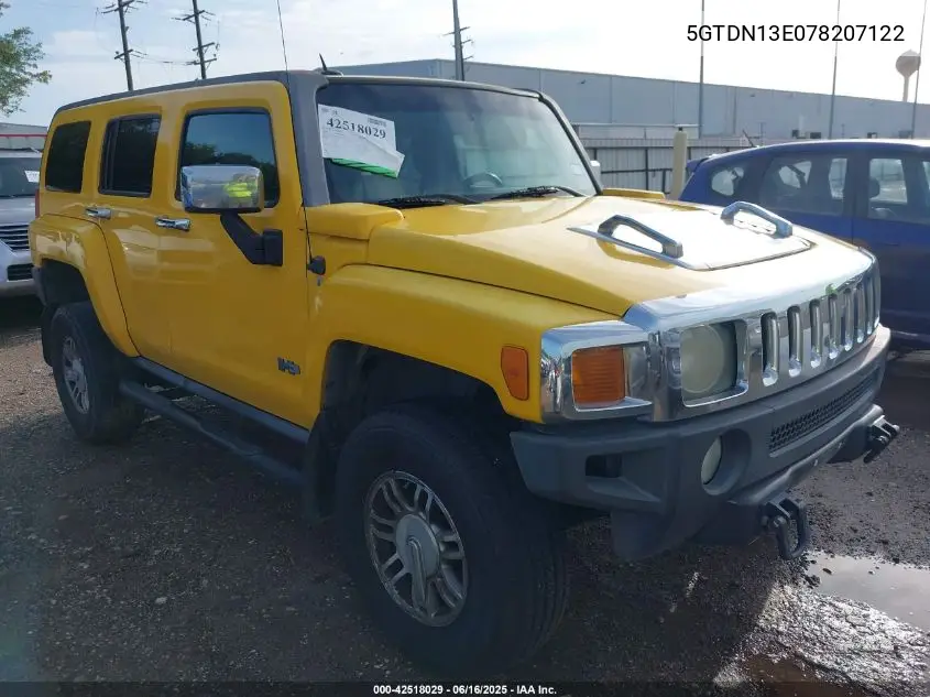 2007 Hummer H3 Suv VIN: 5GTDN13E078207122 Lot: 42518029