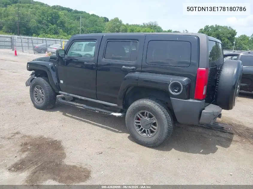 2007 Hummer H3 Suv VIN: 5GTDN13E178180786 Lot: 42520095