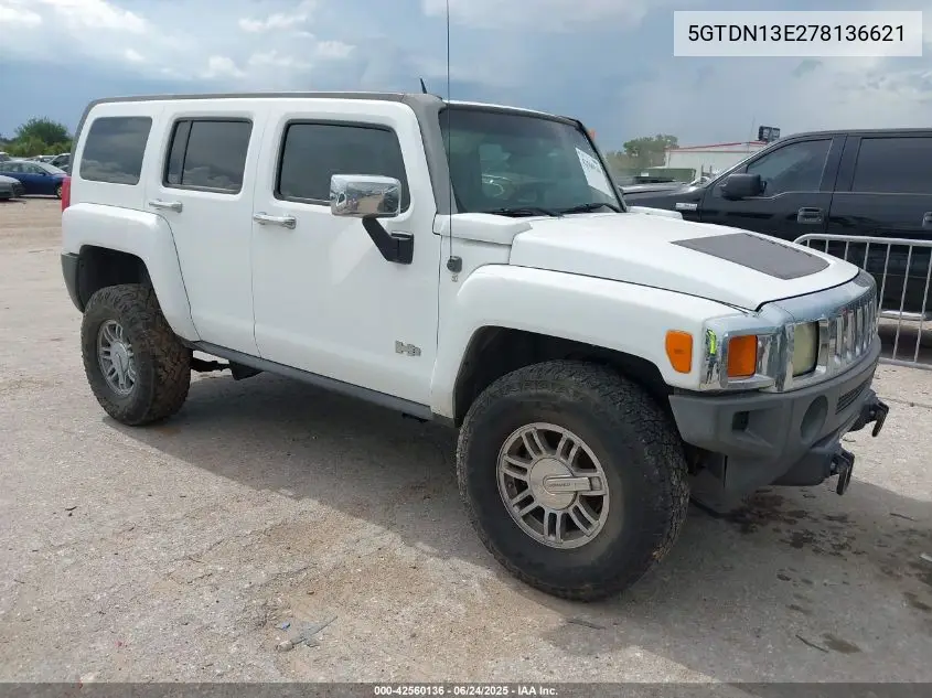 2007 Hummer H3 Suv VIN: 5GTDN13E278136621 Lot: 42560136