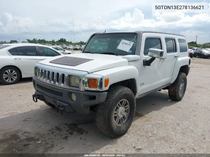 2007 Hummer H3 Suv VIN: 5GTDN13E278136621 Lot: 42560136