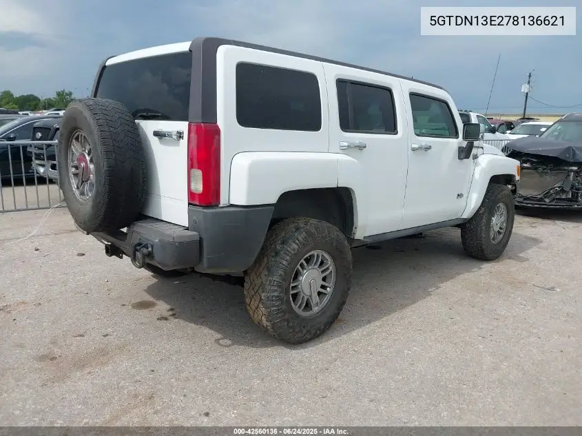 2007 Hummer H3 Suv VIN: 5GTDN13E278136621 Lot: 42560136