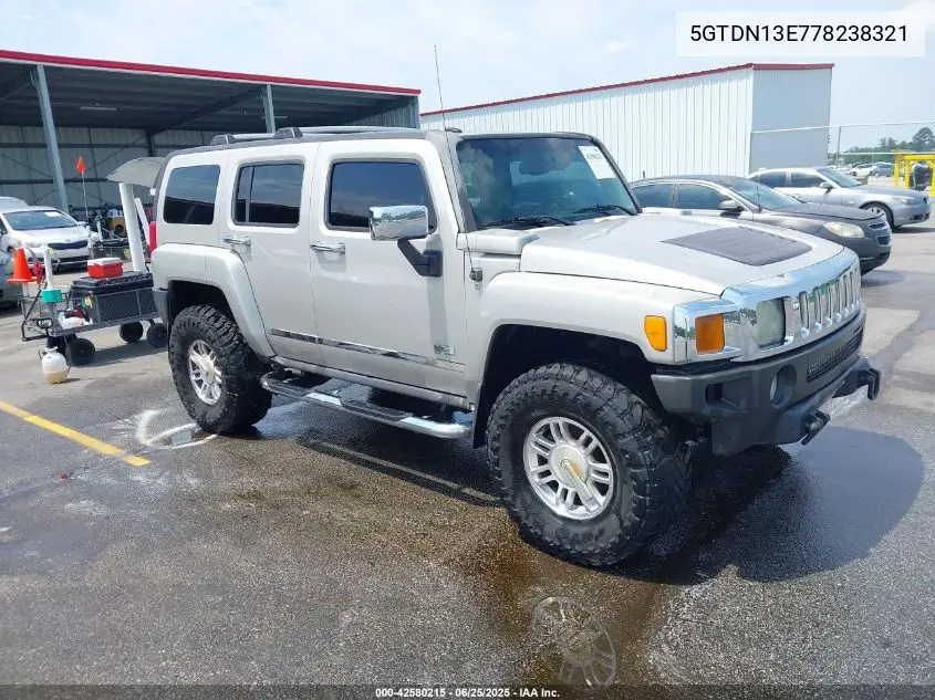 2007 Hummer H3 Suv VIN: 5GTDN13E778238321 Lot: 42580215
