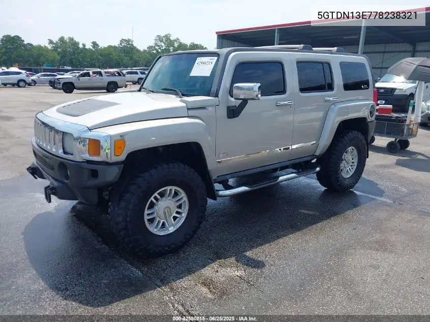 2007 Hummer H3 Suv VIN: 5GTDN13E778238321 Lot: 42580215