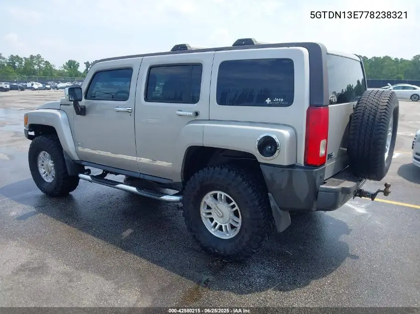 2007 Hummer H3 Suv VIN: 5GTDN13E778238321 Lot: 42580215