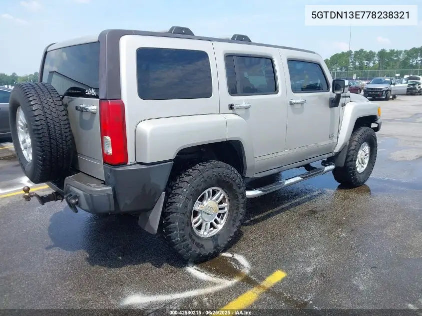 2007 Hummer H3 Suv VIN: 5GTDN13E778238321 Lot: 42580215