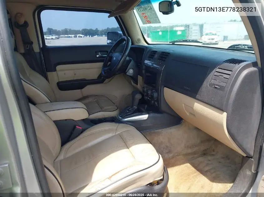 2007 Hummer H3 Suv VIN: 5GTDN13E778238321 Lot: 42580215