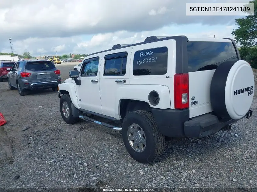 2007 Hummer H3 Suv VIN: 5GTDN13E478241189 Lot: 42675366