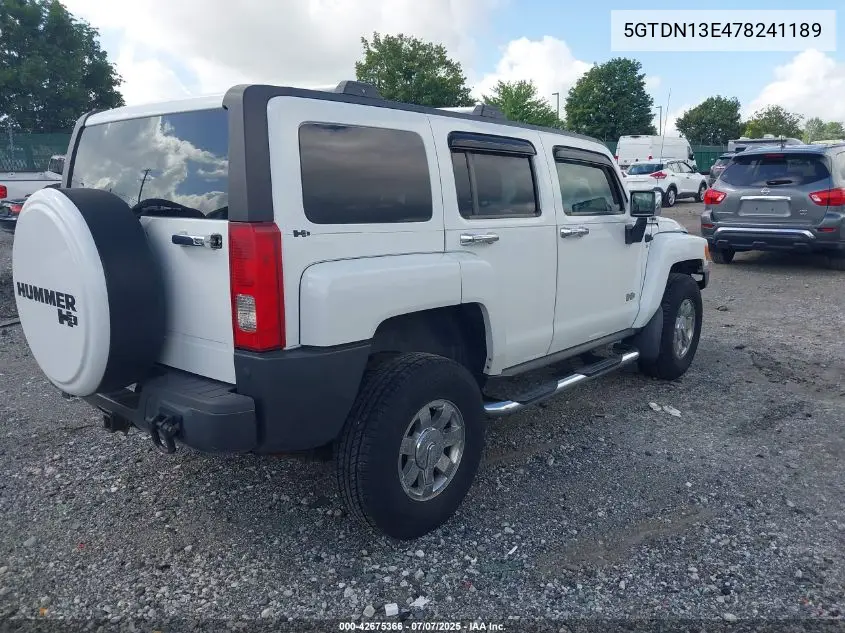 2007 Hummer H3 Suv VIN: 5GTDN13E478241189 Lot: 42675366