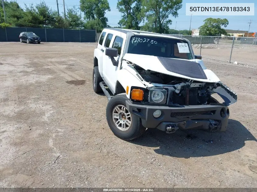 2007 Hummer H3 VIN: 5GTDN13E478183343 Lot: 42702780