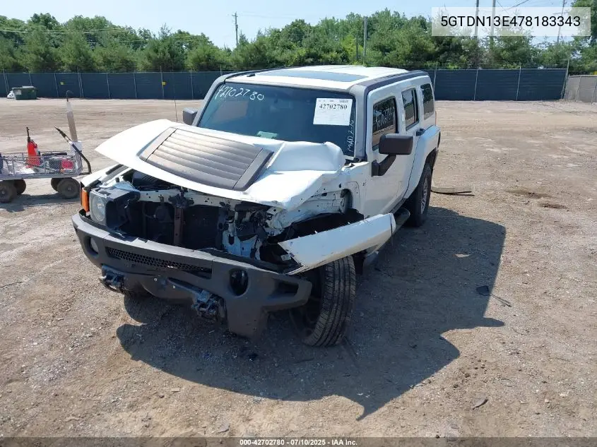 2007 Hummer H3 VIN: 5GTDN13E478183343 Lot: 42702780