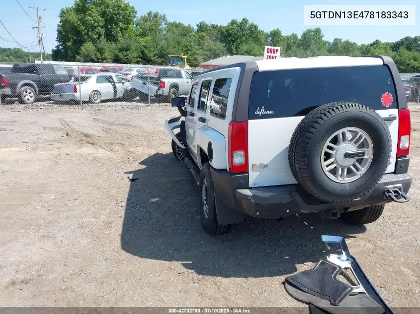 2007 Hummer H3 VIN: 5GTDN13E478183343 Lot: 42702780