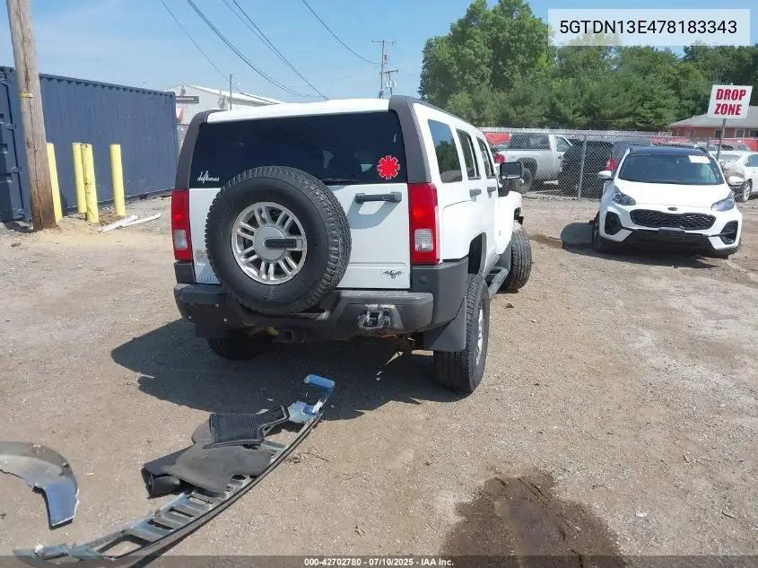 2007 Hummer H3 VIN: 5GTDN13E478183343 Lot: 42702780