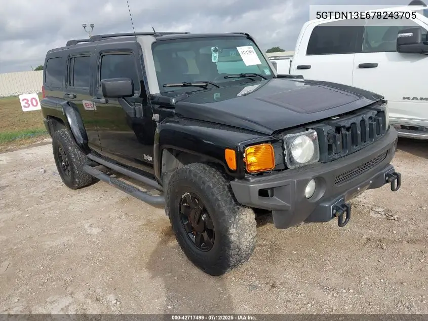 2007 Hummer H3 Suv VIN: 5GTDN13E678243705 Lot: 42717499