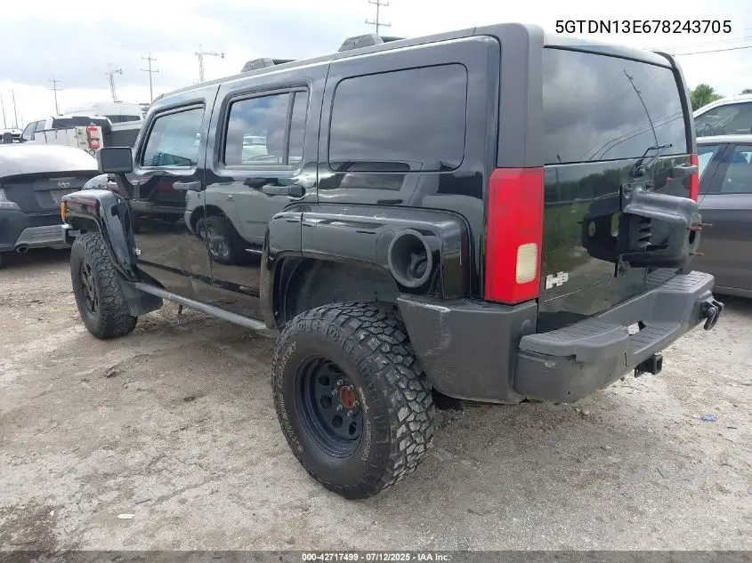2007 Hummer H3 Suv VIN: 5GTDN13E678243705 Lot: 42717499