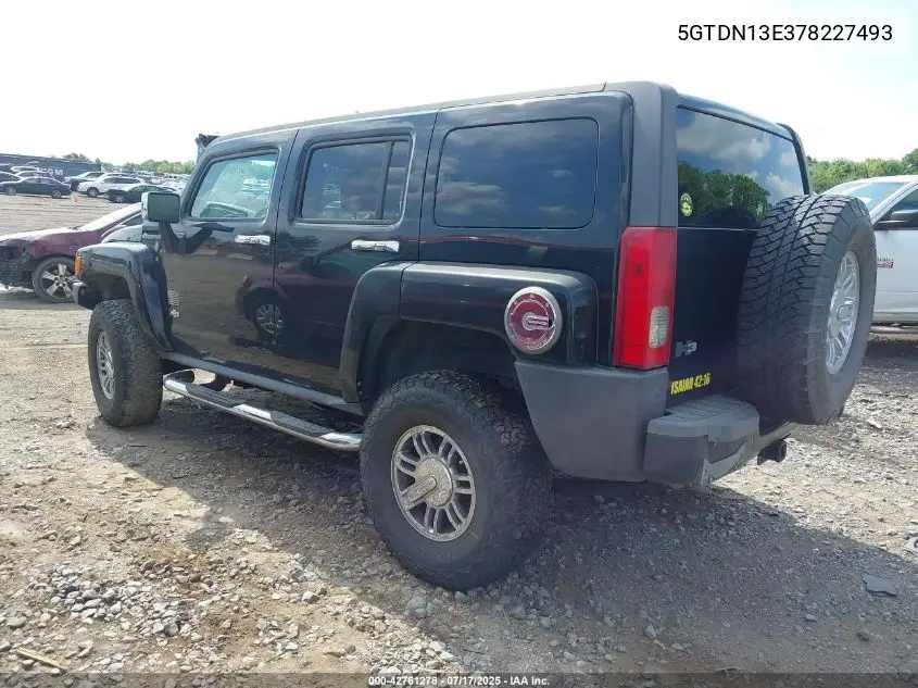 2007 Hummer H3 Suv VIN: 5GTDN13E378227493 Lot: 42761278