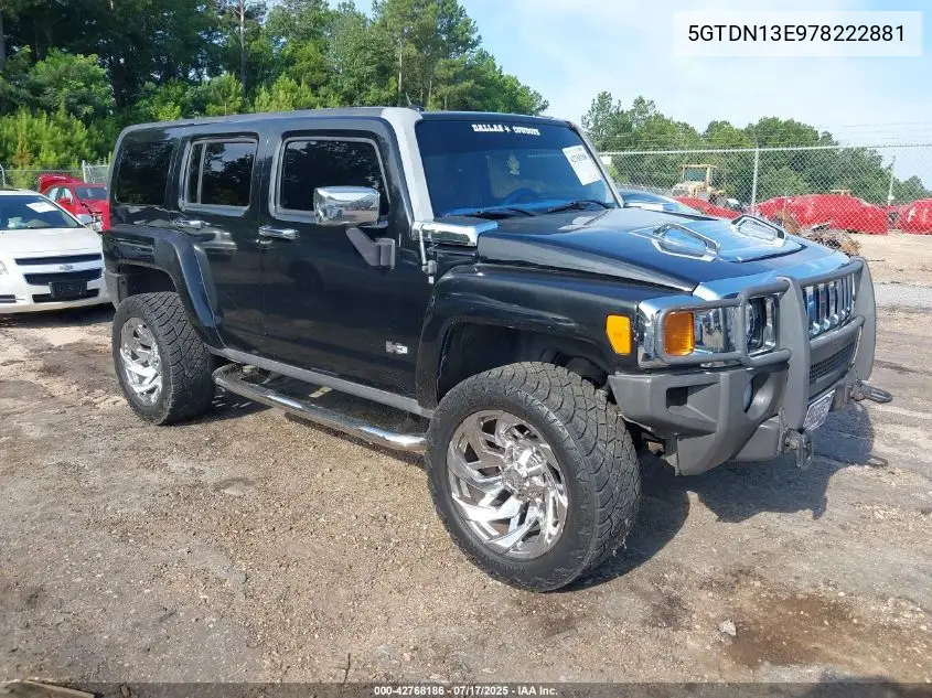 2007 Hummer H3 Suv VIN: 5GTDN13E978222881 Lot: 42768186