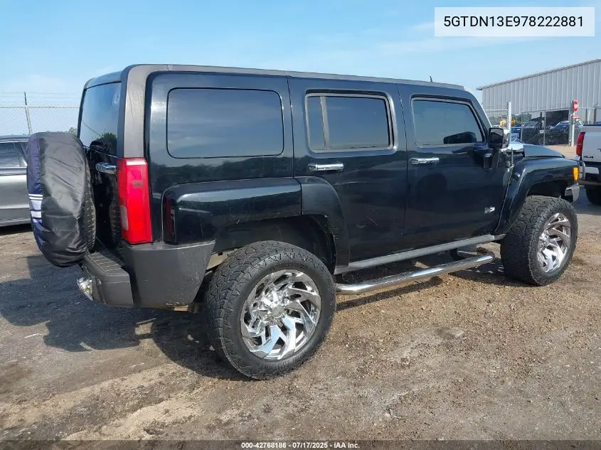 2007 Hummer H3 Suv VIN: 5GTDN13E978222881 Lot: 42768186
