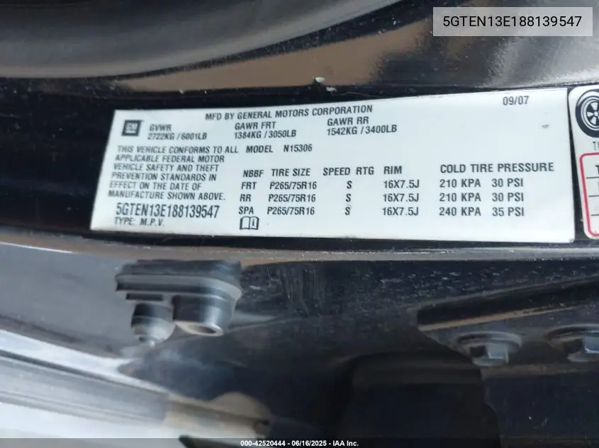 2008 Hummer H3 Suv VIN: 5GTEN13E188139547 Lot: 42520444