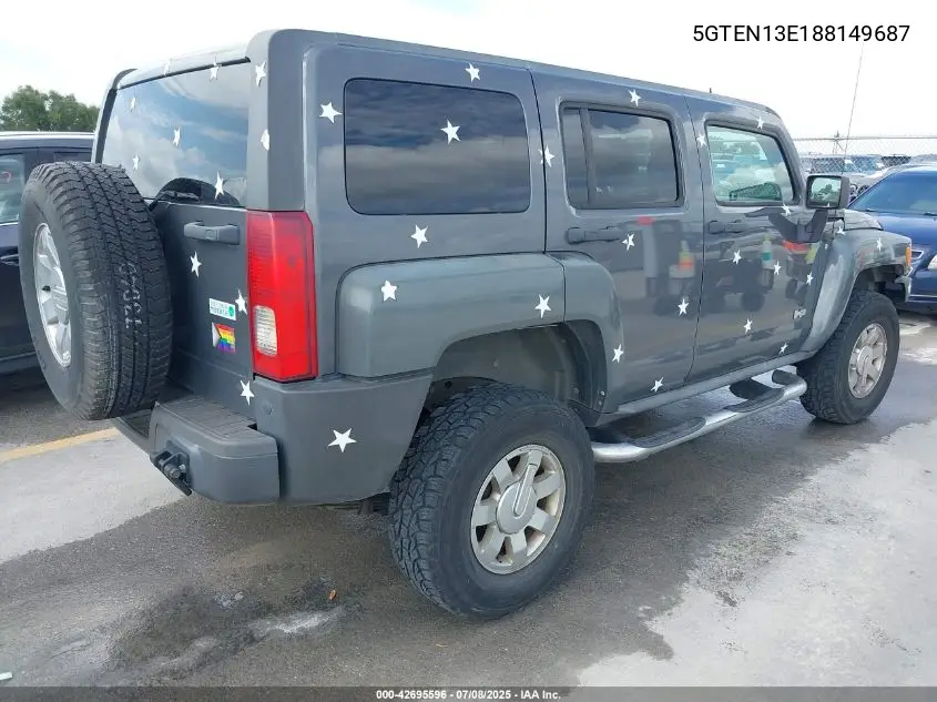 2008 Hummer H3 Suv VIN: 5GTEN13E188149687 Lot: 42695596
