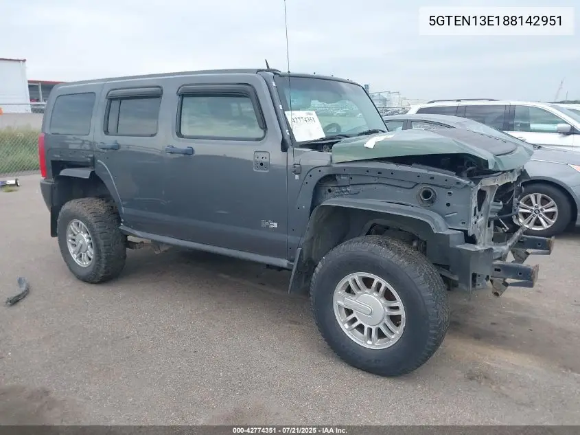 2008 Hummer H3 Suv VIN: 5GTEN13E188142951 Lot: 42774351
