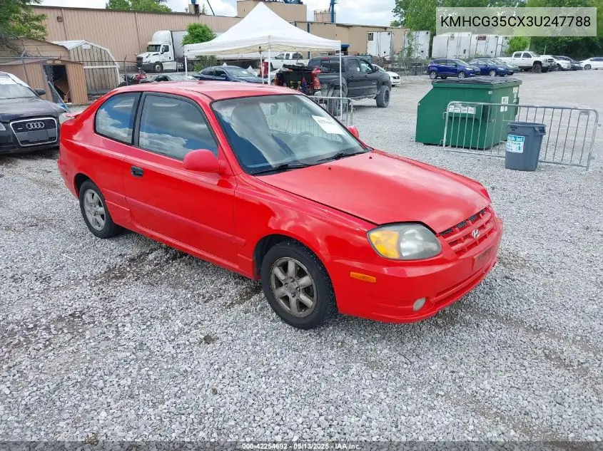 2003 Hyundai Accent Gl VIN: KMHCG35CX3U247788 Lot: 42254692