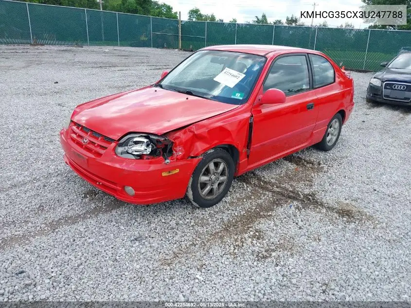 2003 Hyundai Accent Gl VIN: KMHCG35CX3U247788 Lot: 42254692