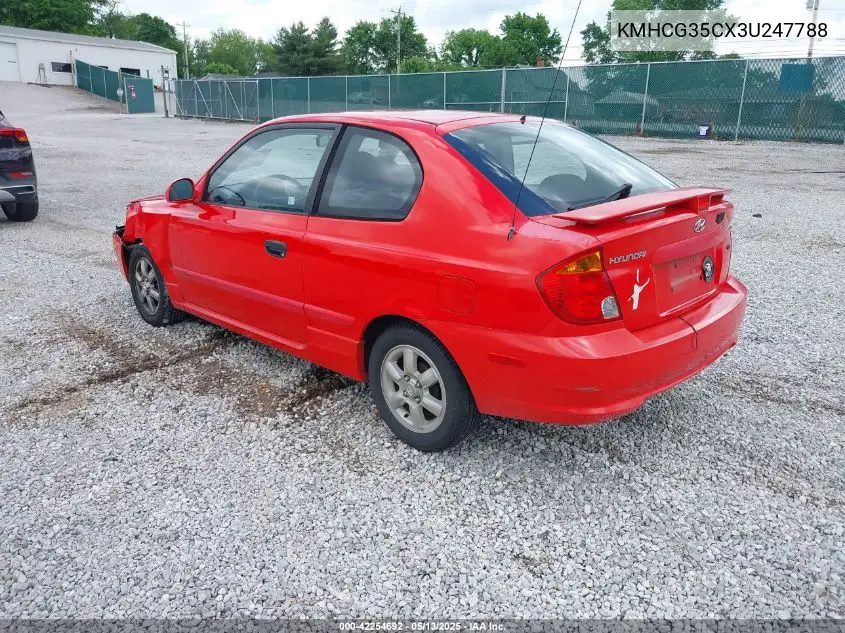 2003 Hyundai Accent Gl VIN: KMHCG35CX3U247788 Lot: 42254692