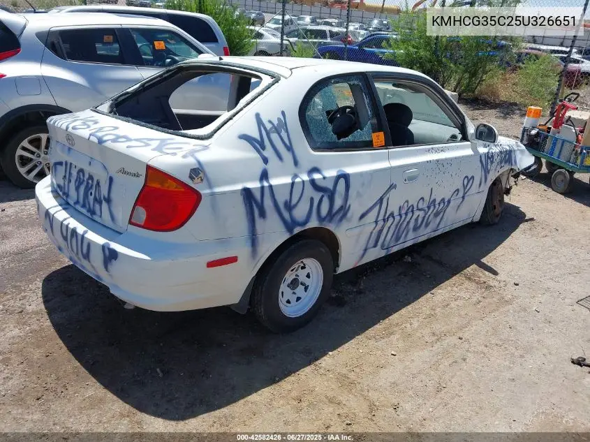 2005 Hyundai Accent Gls/Gt VIN: KMHCG35C25U326651 Lot: 42582426