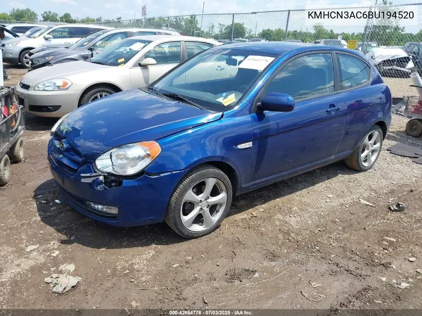 2011 Hyundai Accent Se VIN: KMHCN3AC6BU194520 Lot: 42664778