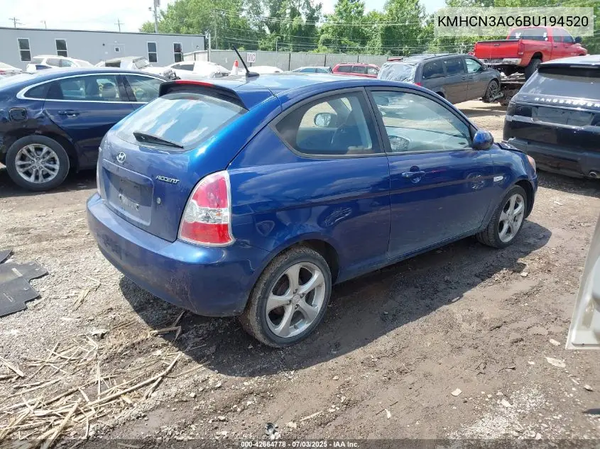 2011 Hyundai Accent Se VIN: KMHCN3AC6BU194520 Lot: 42664778