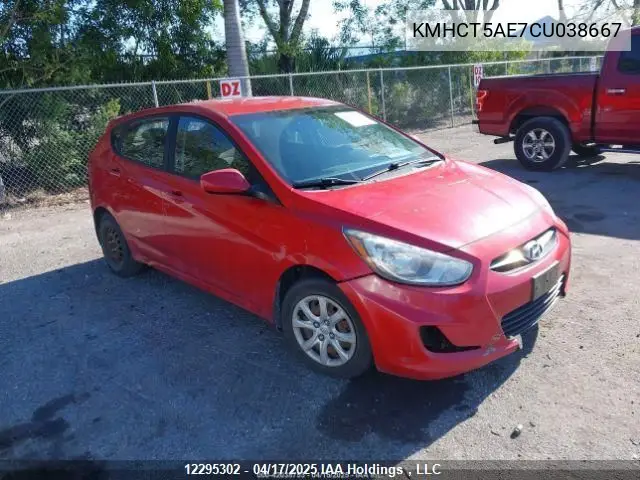 2012 Hyundai Accent Gl VIN: KMHCT5AE7CU038667 Lot: 12295302