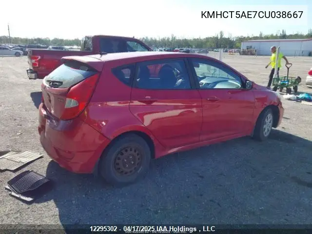 2012 Hyundai Accent Gl VIN: KMHCT5AE7CU038667 Lot: 12295302