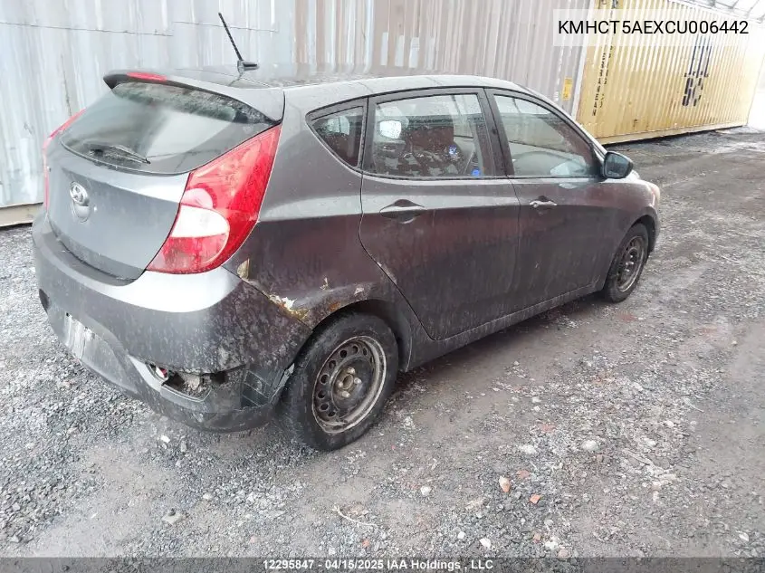 2012 Hyundai Accent Gls/Gs VIN: KMHCT5AEXCU006442 Lot: 12295847