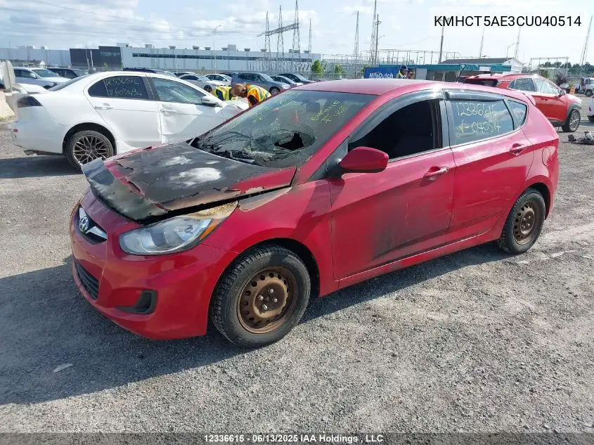 2012 Hyundai Accent Gls/Gs VIN: KMHCT5AE3CU040514 Lot: 12336615
