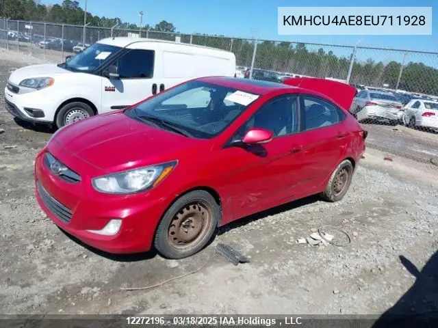 2014 Hyundai Accent Gls/Se VIN: KMHCU4AE8EU711928 Lot: 12272196
