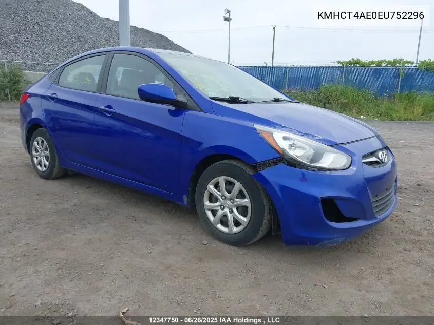 2014 Hyundai Accent VIN: KMHCT4AE0EU752296 Lot: 12347750